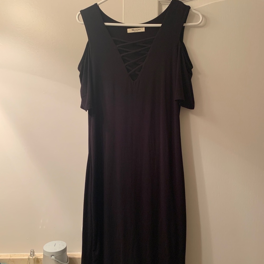 Black body con dress with cutouts